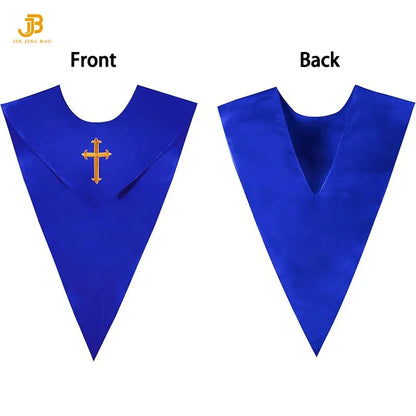 Wholesale Unisex V Shape Solid-Colored School Choir Stole with Cross Embroidery 100% Polyester Adult Use