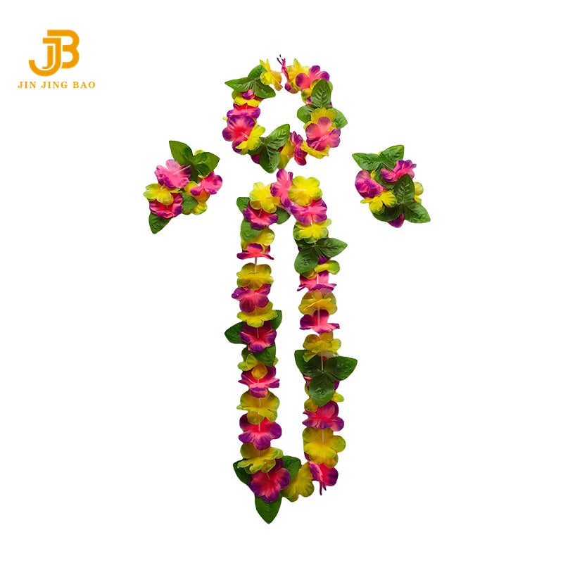 Hot Sales Hawaiian Leis Party Decorations Hawaiian Leis Necklace Tropical Luau Hawaii Silk Flower Lei Theme Party Favors