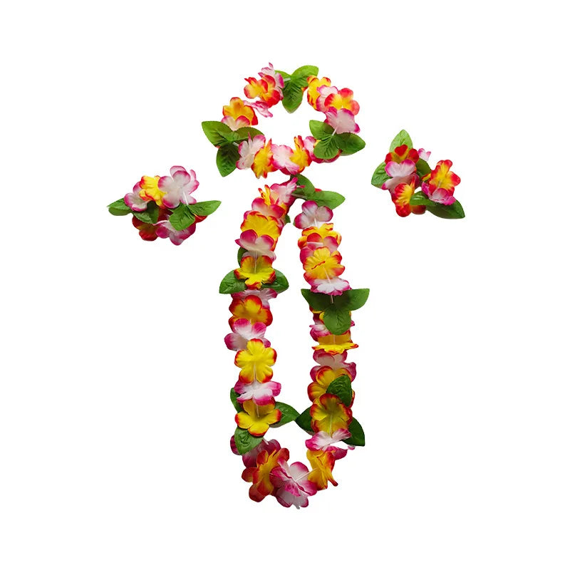 Hot Sales Hawaiian Leis Party Decorations Hawaiian Leis Necklace Tropical Luau Hawaii Silk Flower Lei Theme Party Favors