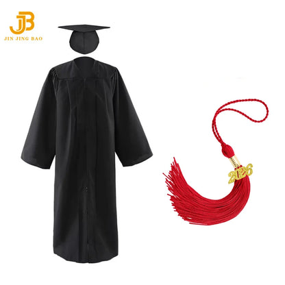 Black 100% Polyester Graduation Gown and Caps with Red Tassels Graduation Gown with Red Stole
