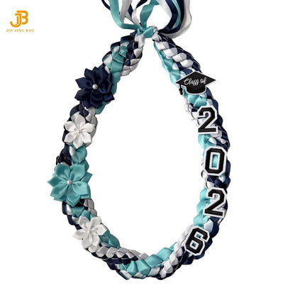 2026 Double Layer Graduation Wreath Woven Necklace Honor Rope Ribbon Handmade Satin Leis 120cm