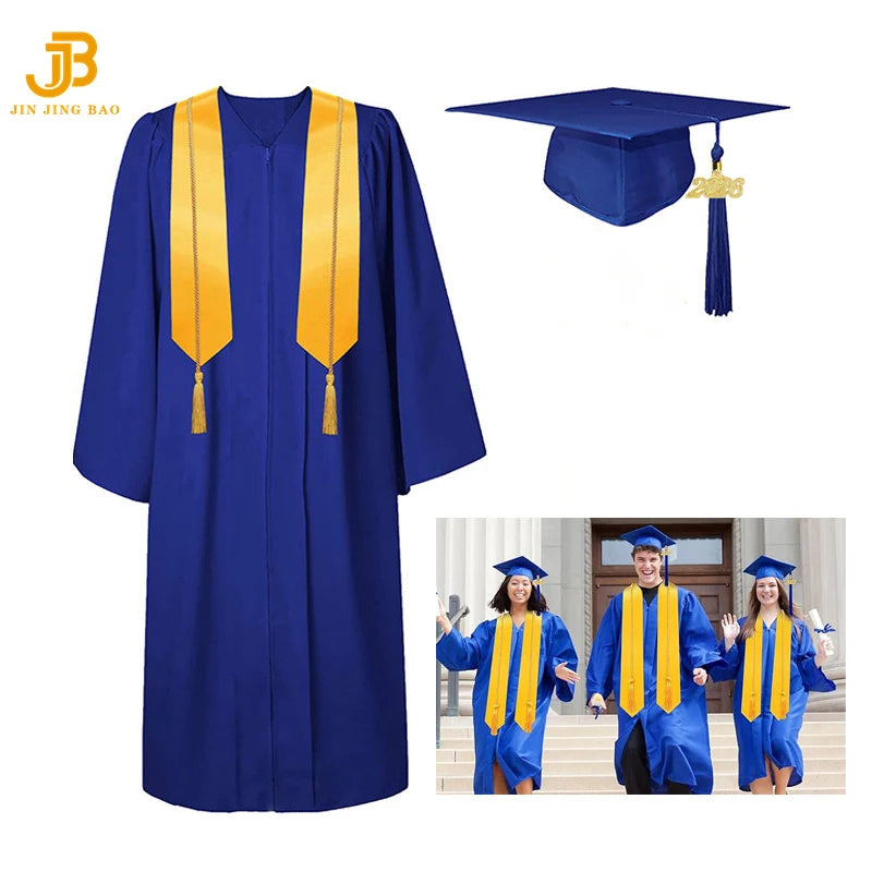 Wholesale Matte Adult Graduation Gown Cap Tassel Stole Honor Cord Set Ceremony Dress for Adult