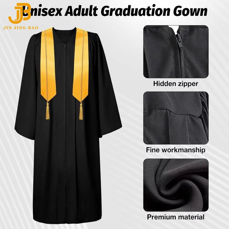Wholesale Matte Black Graduation Robe 2026 Tassel Stole Honor Cord High School Bachelor Black Gown University Dress