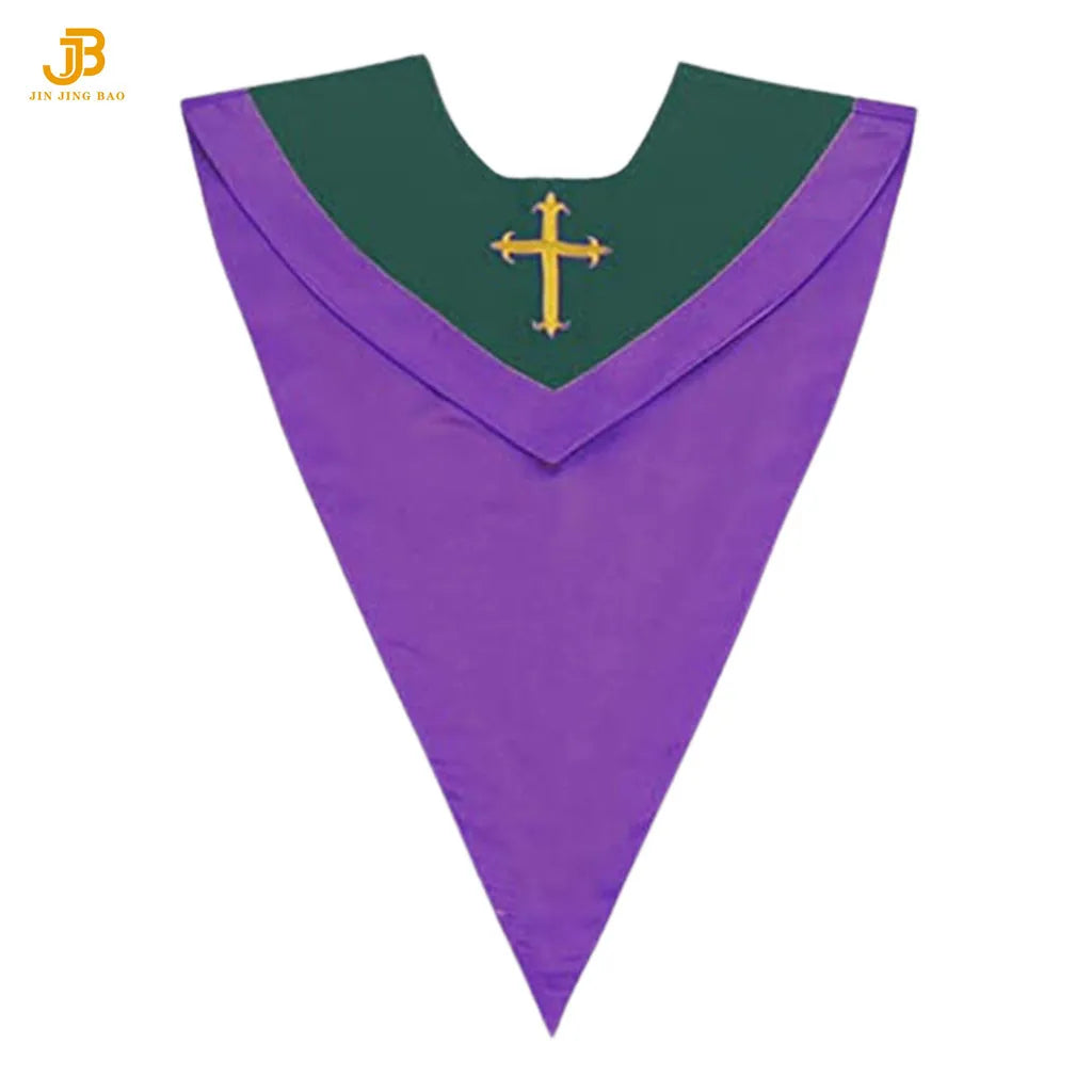 Wholesale Unisex Choir Robes Reversible V Shape Choir Stole With Border and Cross