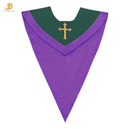 Wholesale Unisex Choir Robes Reversible V Shape Choir Stole With Border and Cross
