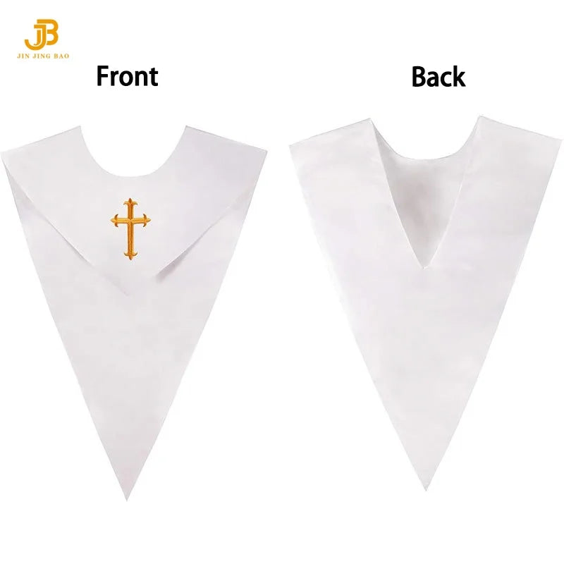 Wholesale Unisex V Shape Solid-Colored School Choir Stole with Cross Embroidery 100% Polyester Adult Use
