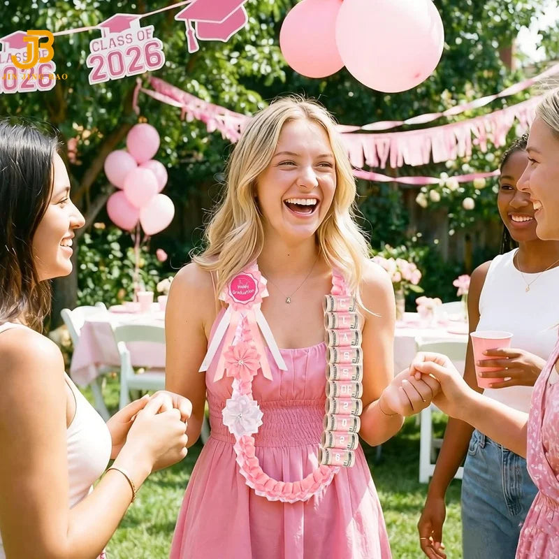 2026 Customized Handmade Biodegradable College Party Gifts Graduation Ribbon Wreath Leis with Flowers 120cm