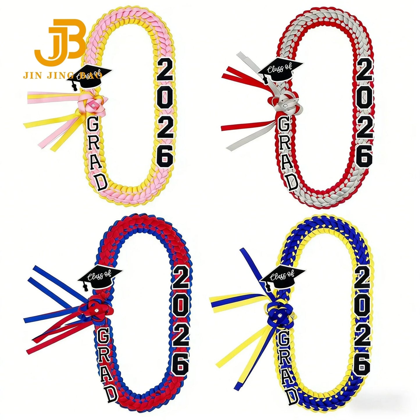 Graduation Leis Handmade Double Braided Necklace Class of 2026 Braided Adjustable Graduates Ribbon Polyester Unisex School Use