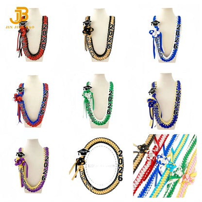 Graduation Leis Handmade Double Braided Necklace Class of 2026 Braided Adjustable Graduates Ribbon Polyester Unisex School Use