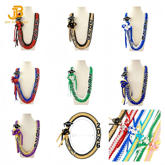 Graduation Leis Handmade Double Braided Necklace Class of 2026 Braided Adjustable Graduates Ribbon Polyester Unisex School Use