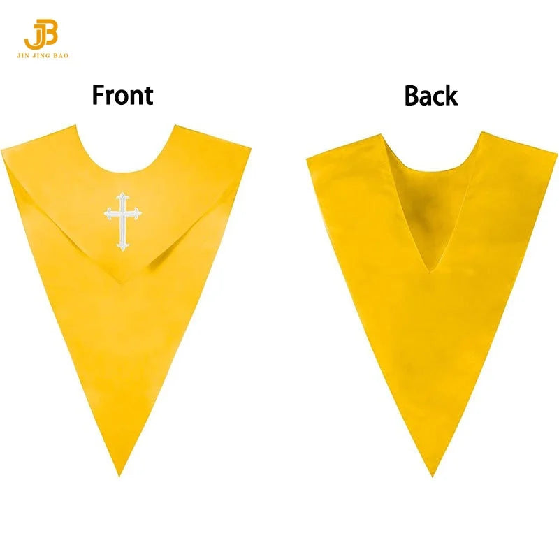 Wholesale Unisex V Shape Solid-Colored School Choir Stole with Cross Embroidery 100% Polyester Adult Use