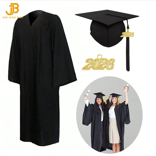 A Set of Black Graduation Gown and Caps for Graduation Ceremony Graduation Robe with Stole
