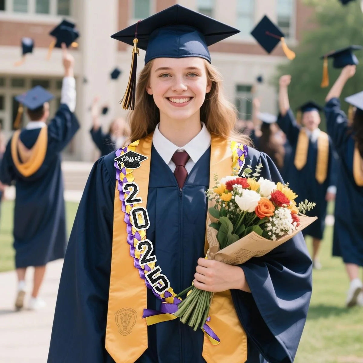 Graduation Leis Handmade Double Braided Necklace Class of 2026 Braided Adjustable Graduates Ribbon Polyester Unisex School Use