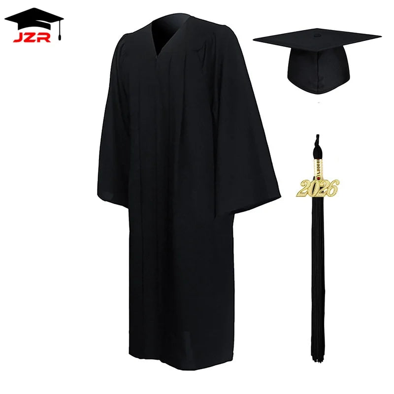 2026 Factory Wholesale American University Black Graduation Gowns Hat Graduation Gown and Cap & Graduation Toga Set in Stock