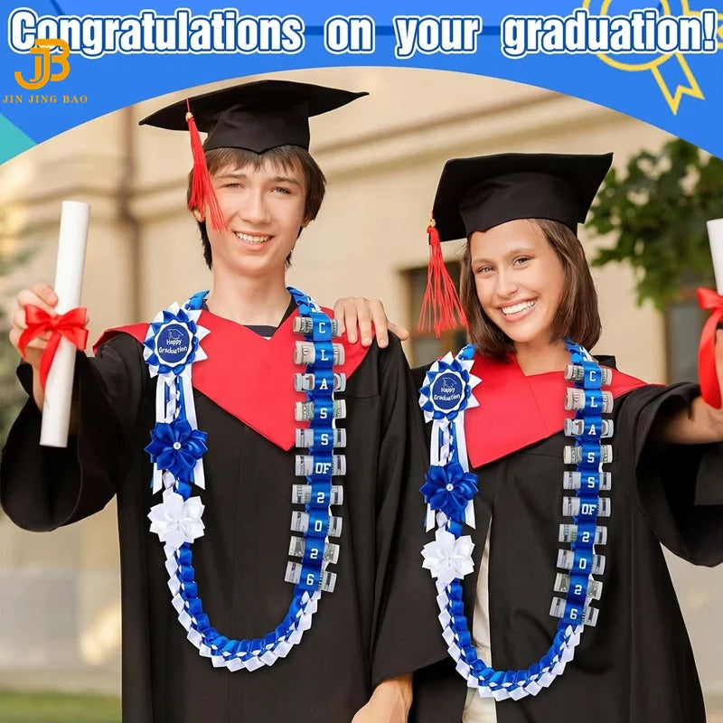 120cm New DIY Flower Graduation Ribbon Wreath Braided Leis Multi-Color Honor Rope Necklace Set