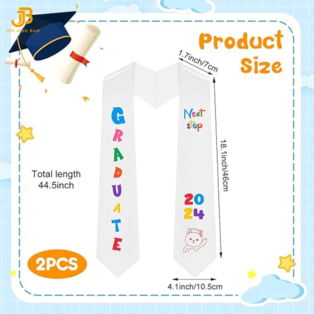 Wholesale Children Printed Shawl Custom Embroidery White Graduation Stole for Kids