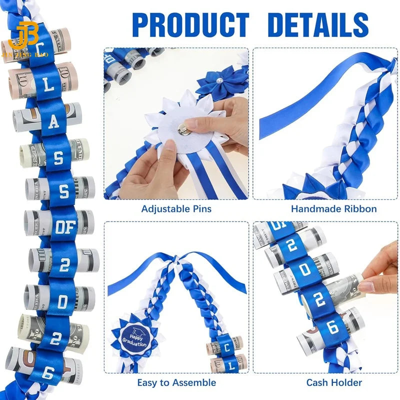 120cm New DIY Flower Graduation Ribbon Wreath Braided Leis Multi-Color Honor Rope Necklace Set
