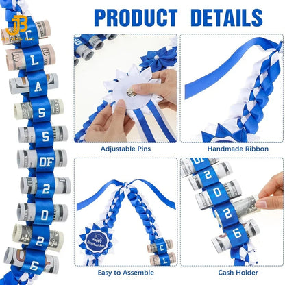120cm New DIY Flower Graduation Ribbon Wreath Braided Leis Multi-Color Honor Rope Necklace Set