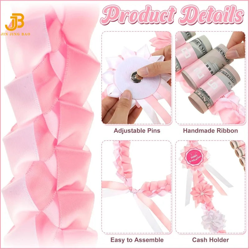 2026 Customized Handmade Biodegradable College Party Gifts Graduation Ribbon Wreath Leis with Flowers 120cm