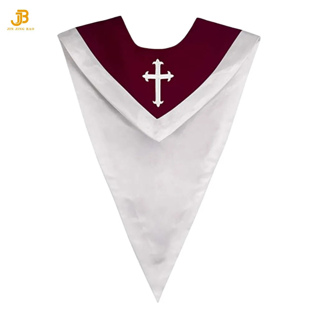 Wholesale Unisex Choir Robes Reversible V Shape Choir Stole With Border and Cross