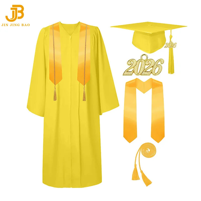 Wholesale Matte Adult Graduation Gown Cap Tassel Stole Honor Cord Set Ceremony Dress for Adult