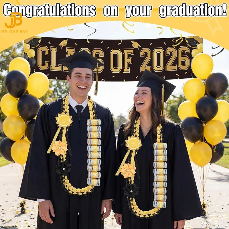 Graduation Ribbon Leis 2026 Red and Black Ribbon Leis for Graduation Class of 2026