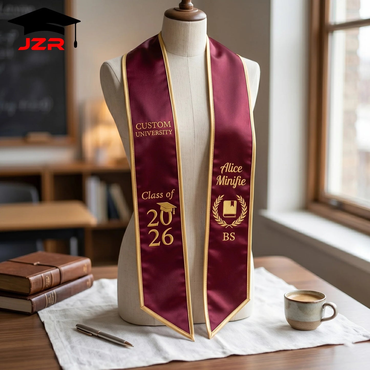 Small MOQ Custom Embroidered Graduation Shawl Non-fade Printing Factory Straight Wholesale for Colleges
