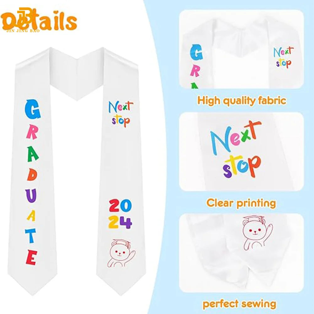 Wholesale Children Printed Shawl Custom Embroidery White Graduation Stole for Kids