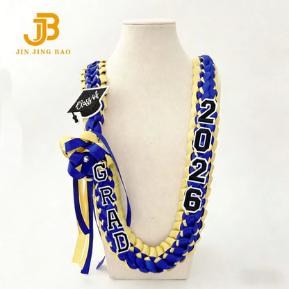 2026 Popular Student Handmade Weaving Polyester Colorful Ribbons Honor Strings Accessories Unique Graduation Wreath Necklace