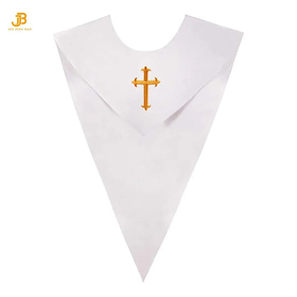 Customized Unisex V Shape Choir Stole Sash for Adults Church Rich Color Satin with Cross