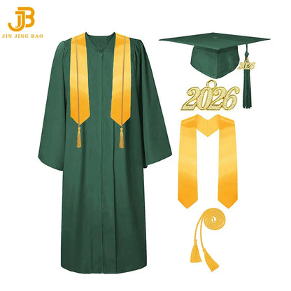 Wholesale Matte Black Graduation Robe 2026 Tassel Stole Honor Cord High School Bachelor Black Gown University Dress