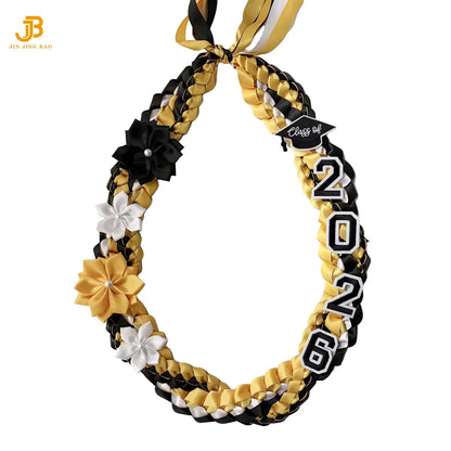 2026 Double Layer Graduation Wreath Woven Necklace Honor Rope Ribbon Handmade Satin Leis 120cm