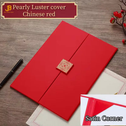 Blue Heavyweight Cardboard Certificate Holder A4 8K Custom Gold Trifold Diploma Cover With Square Button
