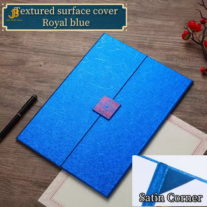 Blue Heavyweight Cardboard Certificate Holder A4 8K Custom Gold Trifold Diploma Cover With Square Button